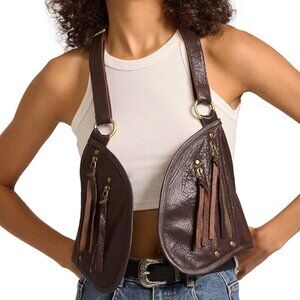 🆕 Women Brown Genuine Leather with Pocket Steampunk Vest
